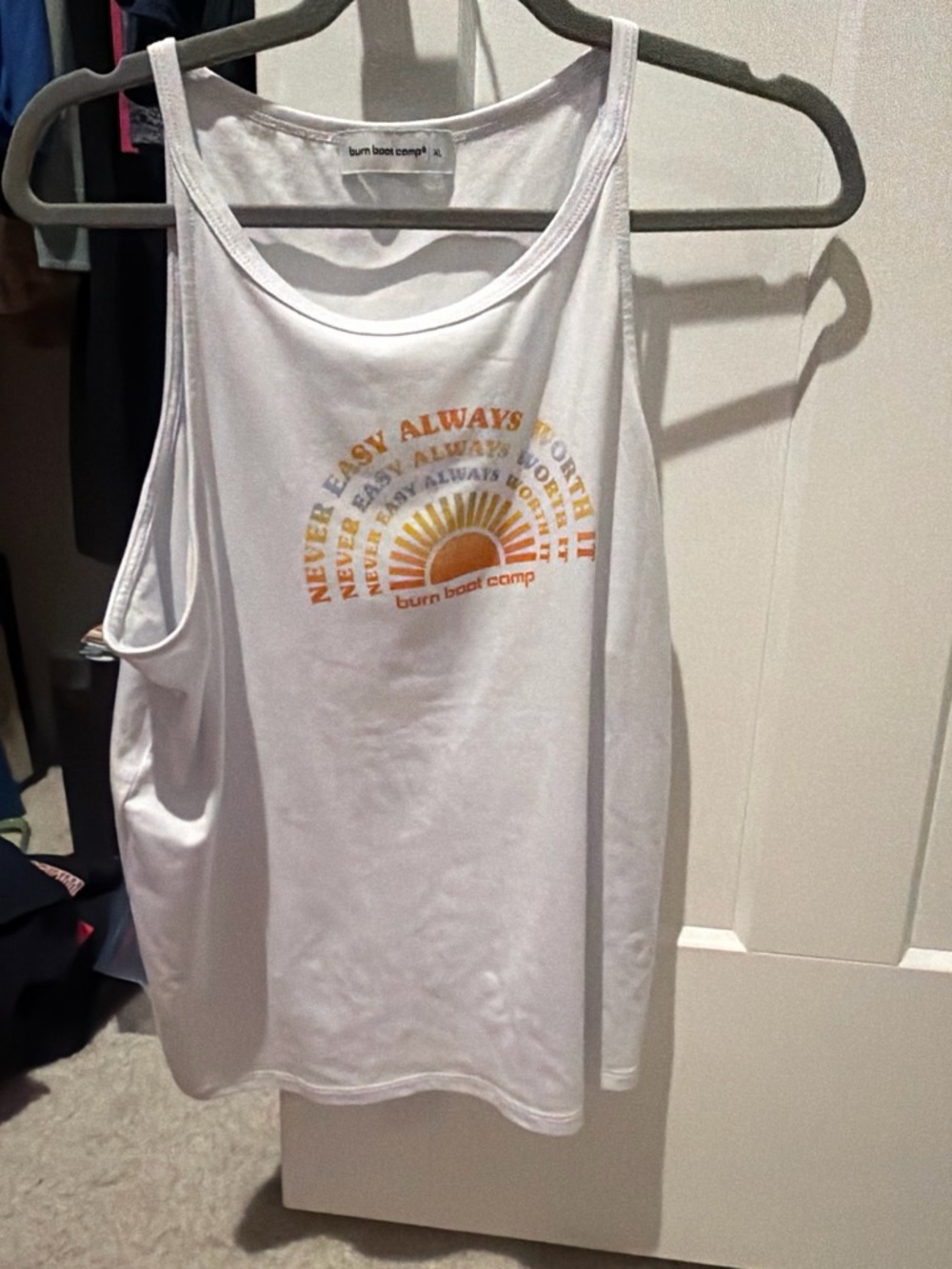 GUC size xl Burn Boot Camp Women's White Graphic Tank Top - Sunrise Logo